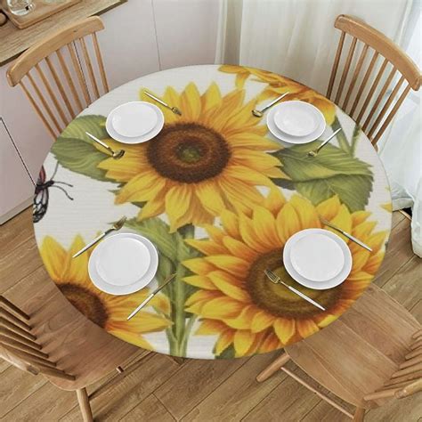 Jeuxus Sunflower Butterfly Round Table Cover Macrame Table Cloth Table
