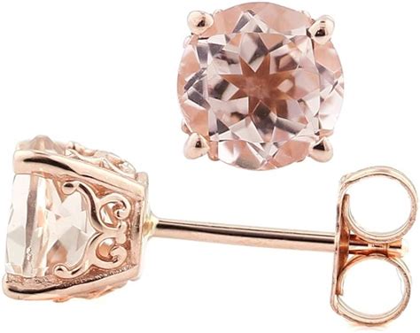 Amazon Solid K Rose Gold Morganite Stud Earrings Mm Round