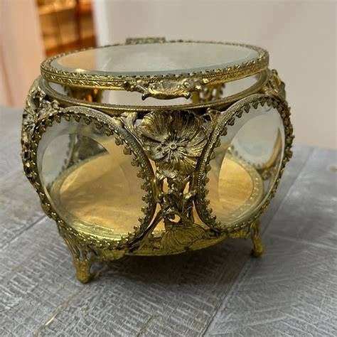 Vintage Storage And Organization Vintage Jewelry Casket Filigree Beveled Glass Ormolu Trinket