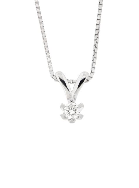 Din Gullsmed Hvitt Gull Halssmykke Med Diamant 0 25ct TW SI Victoria