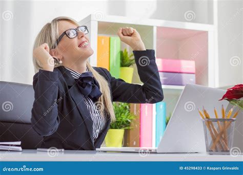 Young Business Woman Enjoying Success At Work Stock Image Image Of