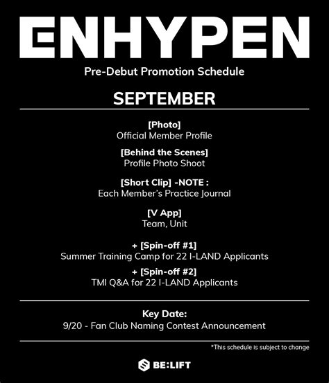 ENHYPEN - Pre-Debut Promotion Schedule (September Schedule) : r/kpop