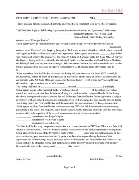 Free New York Real Estate Listing Agreement Pdf Word