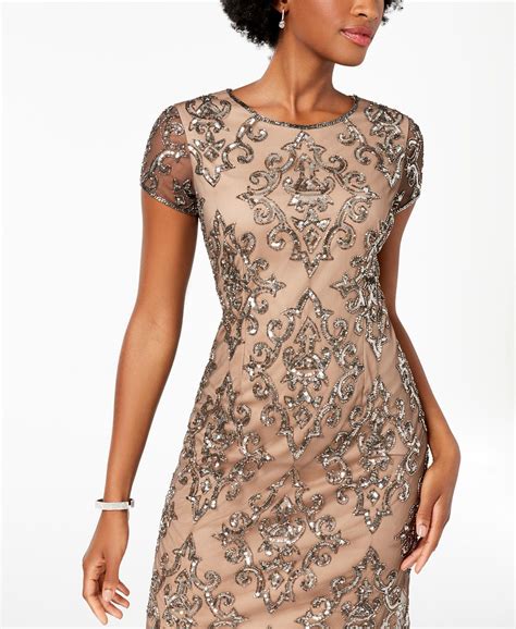 Adrianna Papell Damask Sequined Mesh Dress Macys Formal Dresses