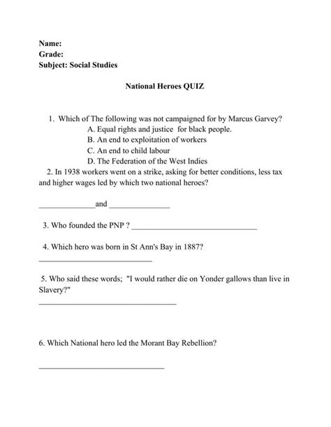 Jamaica National Heroes Worksheet National Heroes National Jamaica