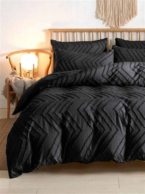 Nanko King Size Comforter Set Black Tufted Jacquard Boho Soft Shabby