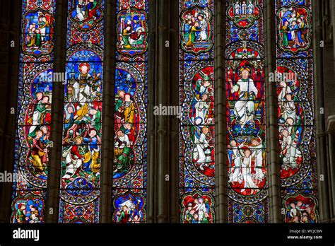 Stained Glass Window In Cathedral Church Hereford England Uk Stock