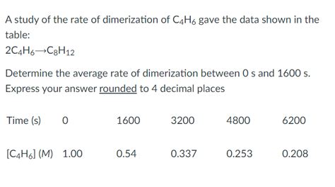 Solved A study of the rate of dimerization of C4H6 gave the | Chegg.com