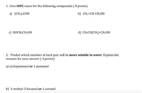 Solved Give Iupc Name For The Following Compounds Points N A Ch J