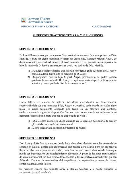 Práctica Temas 14 Y 10 de Sucesiones DERECHO DE FAMILIA Y SUCESIONES