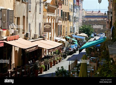 France Corse Du Sud Ajaccio Old Town Rue Du Roi De Rome Stock Photo