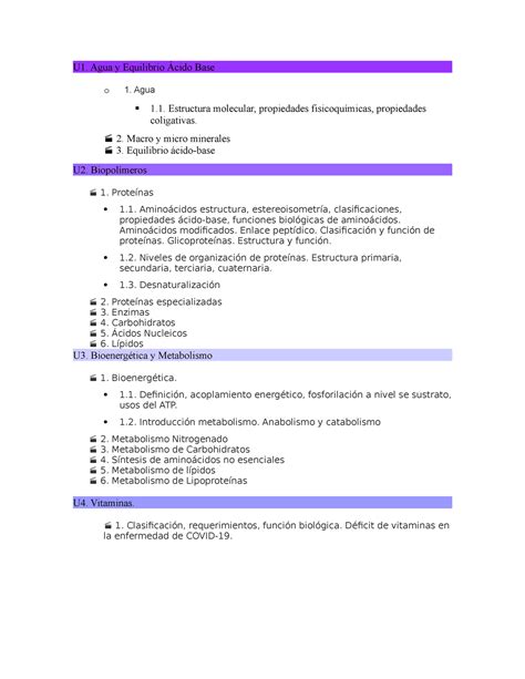 Temario Bioquímica Medica UAEH U1 Agua y Equilibrio Ácido Base o 1