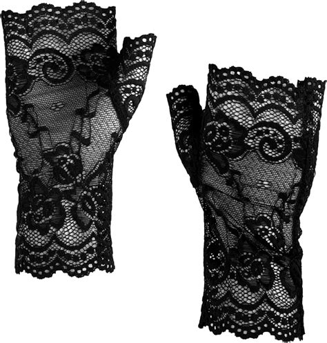 Sacina Goth Black Fingerless Gloves Black Mesh Lace Gloves