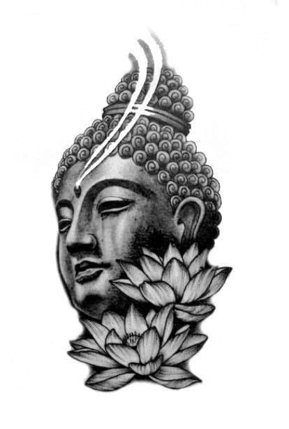 A Drawing Of A Buddha Head With Flowers