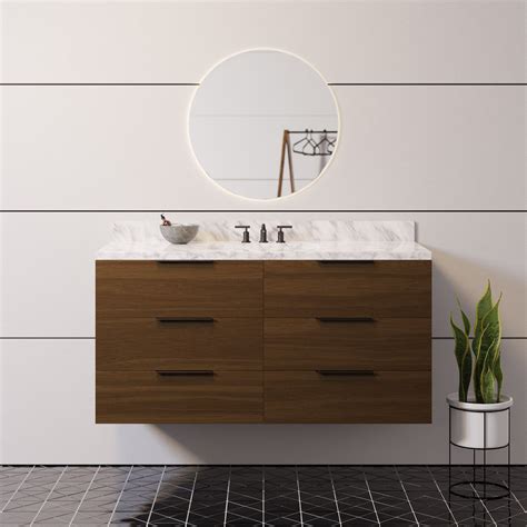 Oslo 48" Wall Mounted Floating Vanity Solid Wood Cabinet & Marble Top ...