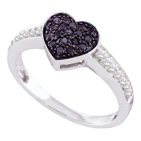 Kt White Gold Women S Round Black Color Enhanced Diamond Heart