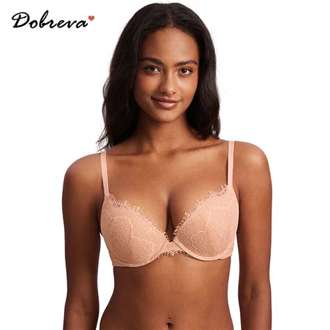 Dobreva Women S Push Up Bra Eyelash Lace Sexy Cleavage Underwire Padded