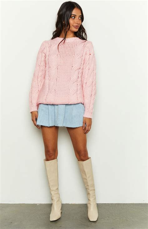 Everlea Pink Cable Knit Sweater Beginning Boutique