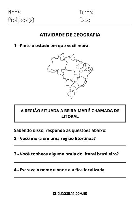 Atividade De Geografia Para Ano Confira Modelos Prontos