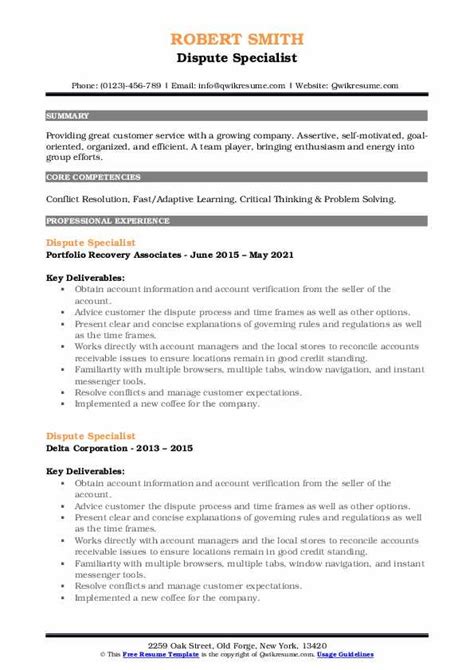 10 Dispute Specialist Resume Samples Templates For 2025