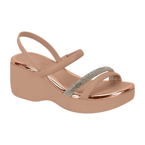 Destaque Cal Ados Sand Lia Feminina Anabela Beira Rio Strass Nude