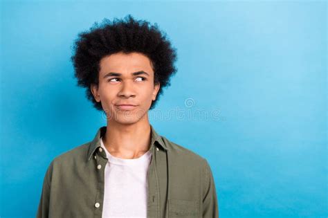 Portrait Of Young Handsome Thinking Guy Funny Chevelure Wear Khaki