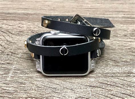 Two Toned Black Leather Apple Watch Band 38mm 40mm 42mm 44mm Etsy