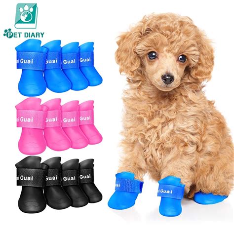 4pcsset Pet Rain Shoes Dog Silicone Antiskid Rain Boots Candy Color