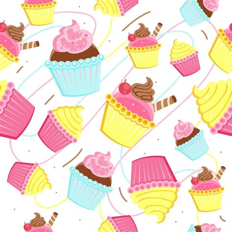 Seamless Patr N De Colorido Cupcakes Vector Premium