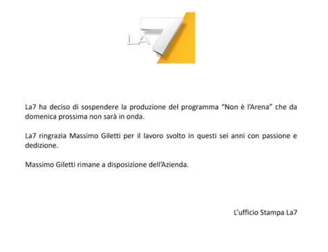 Massimo Giletti sospeso Non è l Arena il comunicato di La7