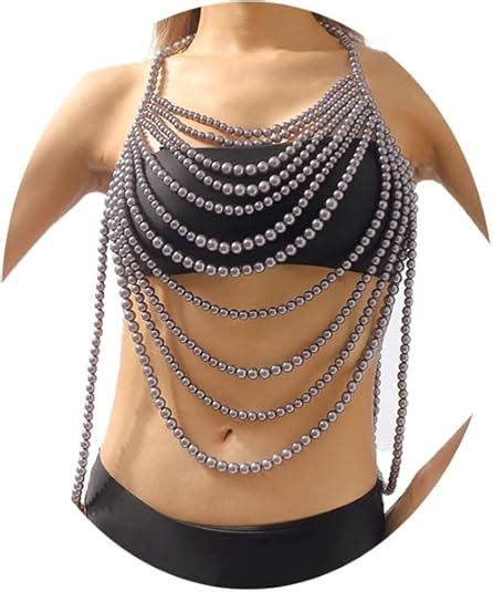 Amazon Bmirth Pearl Bikini Body Chain Black Pearls Chain Sexy Bra Body Jewelry Summer Beach
