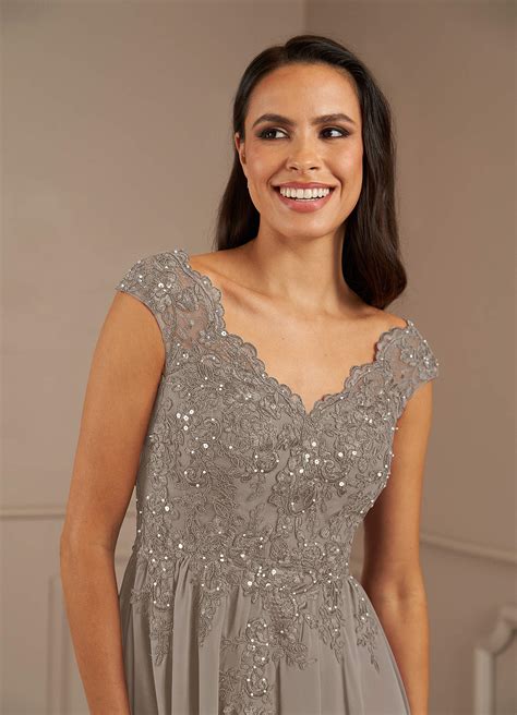 Azazie Amethyst Taupe A Line V Neck Sequins Chiffon Dress Mother Of The