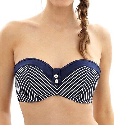 Panache NAVY WHITE Britt Stripe Bandeau Bikini Swim Top US 30DD E UK 30DD EBay