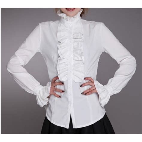 Canis Victorian Womens Long Sleeves Tops High Neck Frilly Ruffle Shirt Blouse