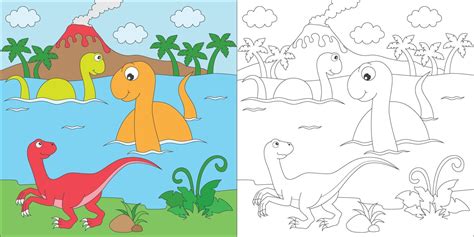 Coloring Dino Swimming 17556844 Vector Art At Vecteezy