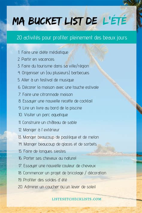 Bucket List 20 Activités Pour Profiter Pleinement De Lété Liste De