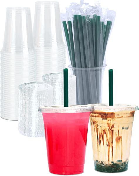 Xlong 50 Sets Clear Plastic Cups With Flat Lids16oz