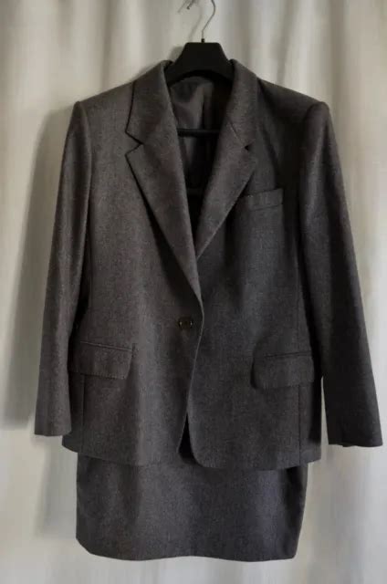 Tailleur Max Mara Gris Ensemble Veste Et Jupe Midi Taille Laine Et