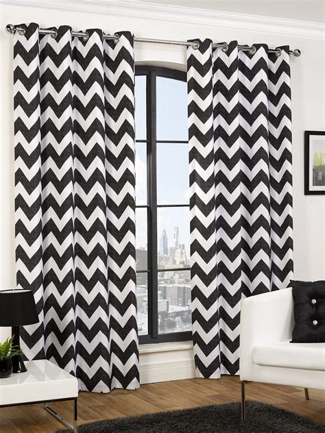 Black White Chevron Stripes Panama Cotton Pair Curtains Littens