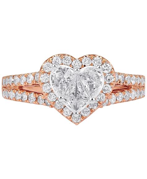 Macys Diamond Heart Shape Halo Ring 1 Ct Tw In 14k Rose Gold Macys