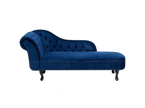 Méridienne Chesterfield en velours bleu côté gauche NIMES