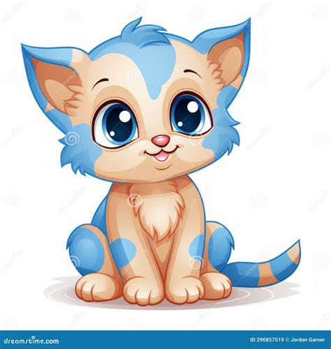 A Cartoon Blue And White Cat With Big Eyes Stock Illustration