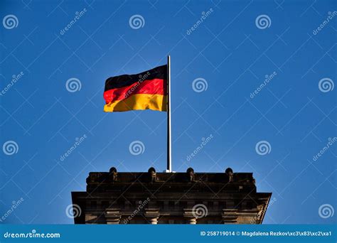 German Flag on Top of Reichstag in the Center of Berlin Stock Photo - Image of reichstag, roof ...