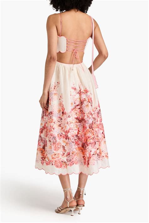 Zimmermann Cutout Scalloped Floral Print Linen Midi Dress The Outnet