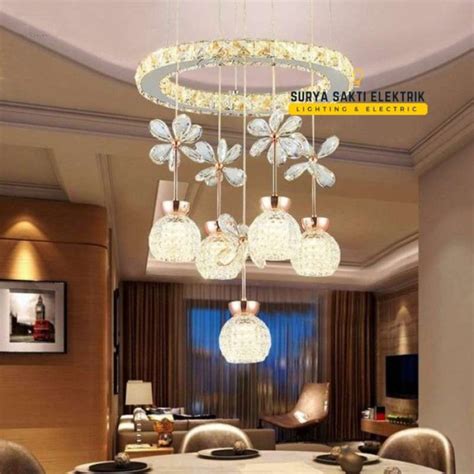 Jual Lampu Gantung Led Kristal Ring Nyala Warna Modern Mewah Di