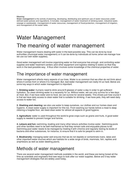 Water Management Pdf Water Resources Water Resource Management