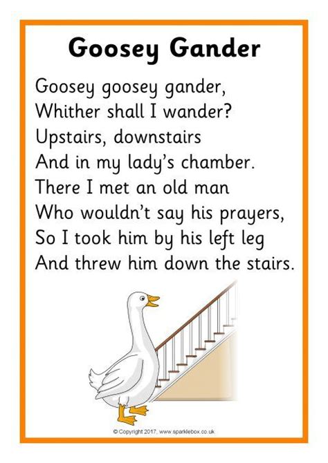 Goosey Gander Song Sheet Sb12131 Sparklebox Nursery Rhymes Lyrics