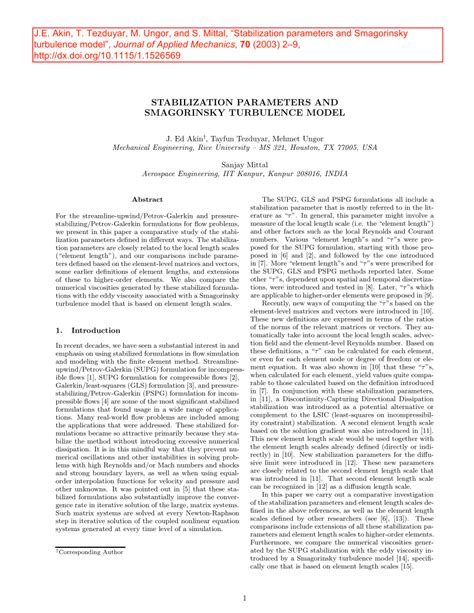 Pdf Stabilization Parameters And Smagorinsky Turbulence Model