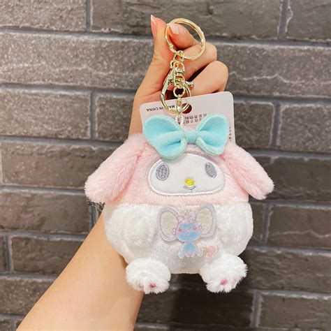 13cm Japanese Sanrio Turned Rabbit Plush Toy Melody Kuromi Cinnamon Roll Plush Doll Keychain