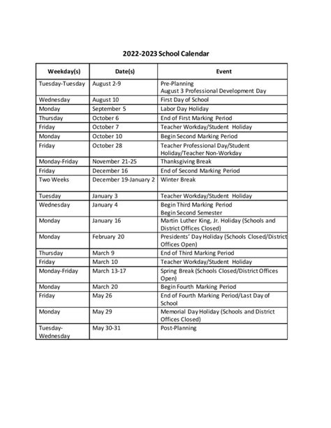 Orange County Public School Calendar 2022-2023